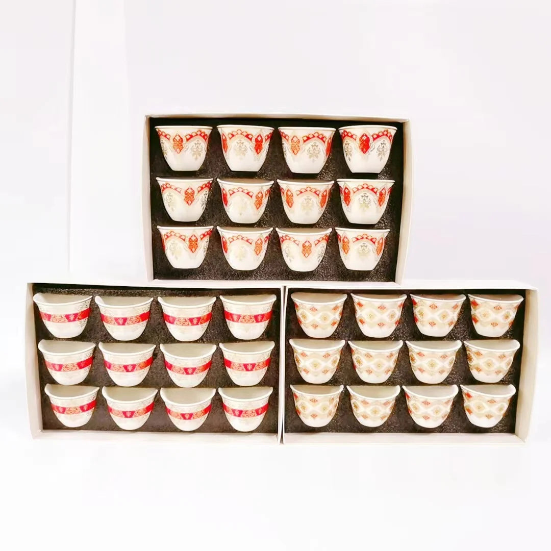 Custom 12-Piece Ceramic Arabic Cup Set for Coffee and Tea Personalized Cawa Custom ceramic arabic coffee