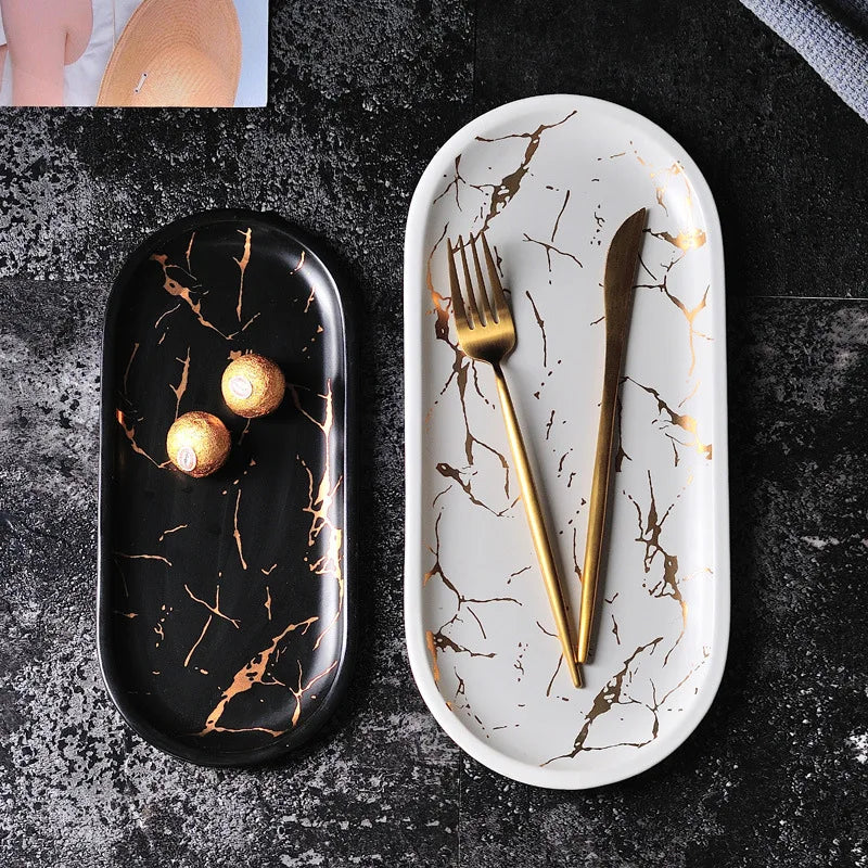 Custom Black round oval Marble Serving Tray/Ceramic tray/serving tray for Home Hotel Restaurant