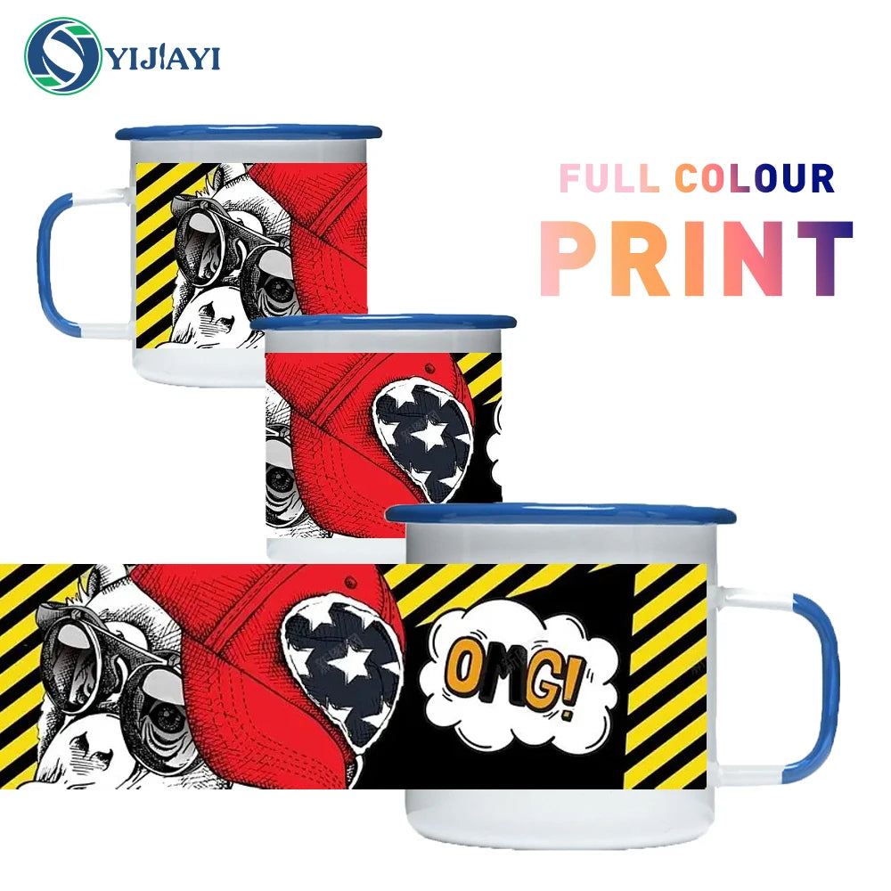 Custom Logo 11oz White Coffee Cups with Handgrip Minimalist Design Sublimation Blank Enamel Mug