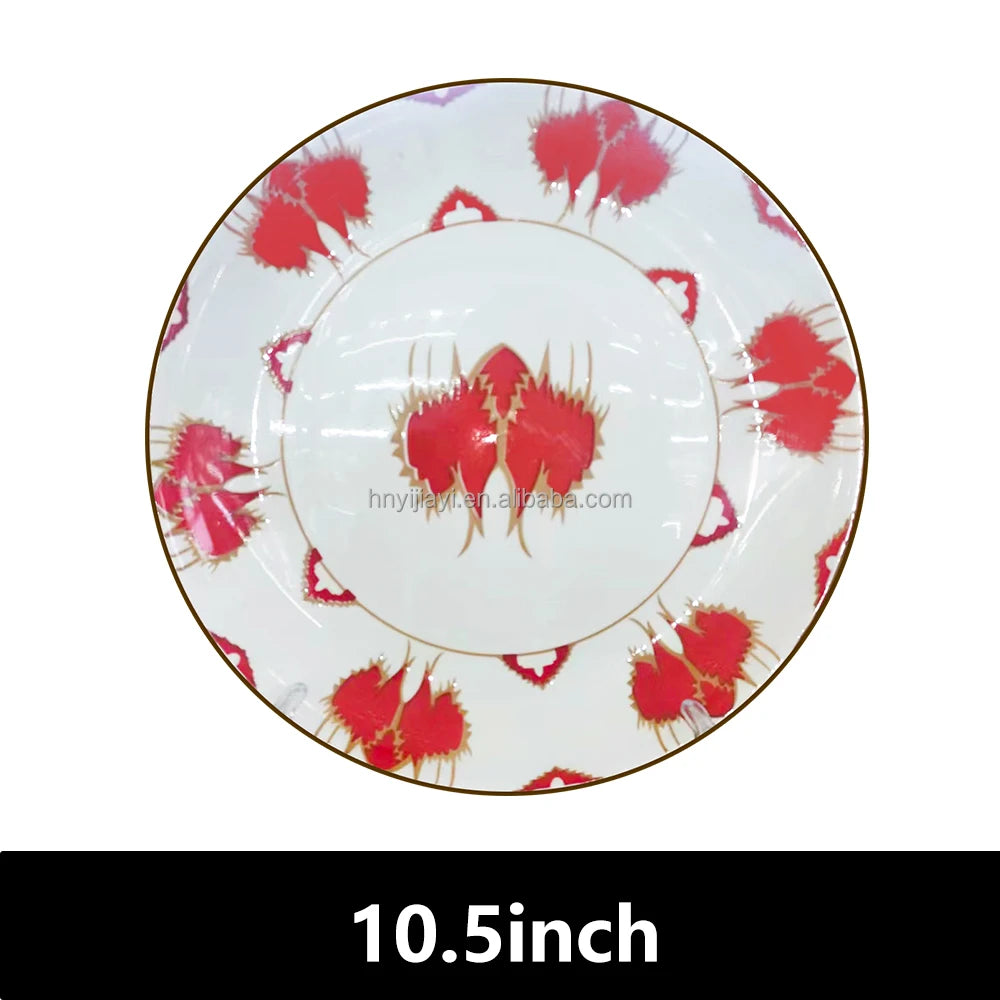 JIUWANG yiwu 12inch 10inch 8inch blue fine bone china dinner plates 12 person caine bone