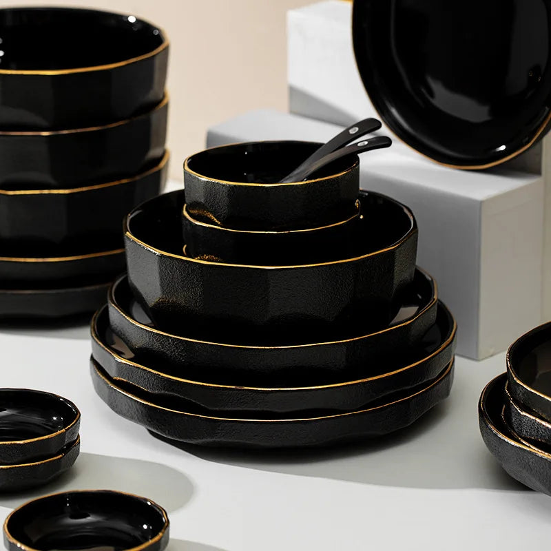 Modern Wedding Tableware Ceramic Plates Porcelain Dinner Set Matte Black Phnom Penh Ceramic Tableware luxury plates