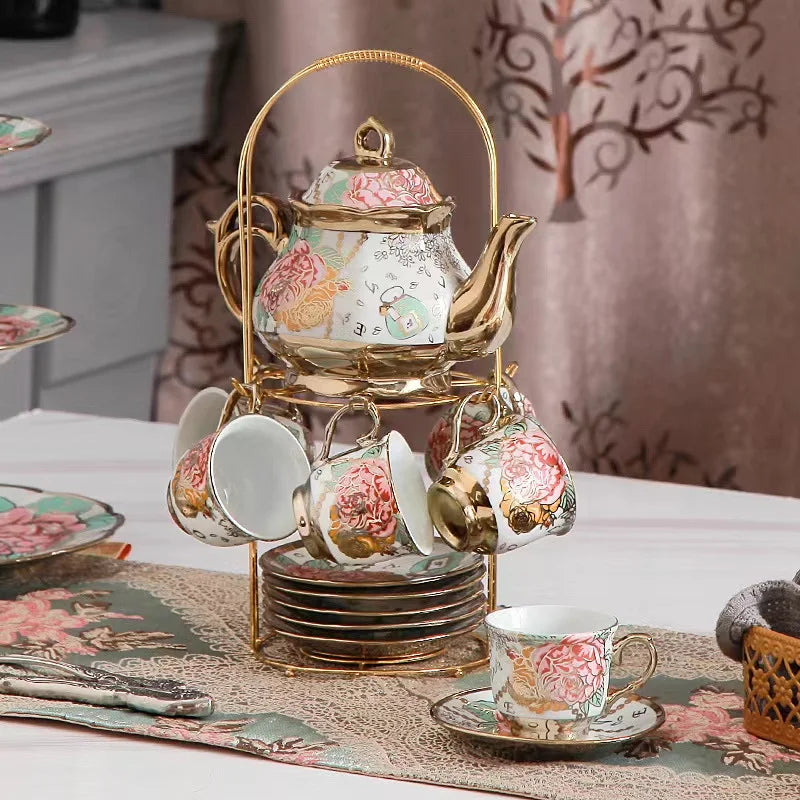 top seller Gold rim ethiopian porcelain tea sets with teapot ceramic tea pot and cup set