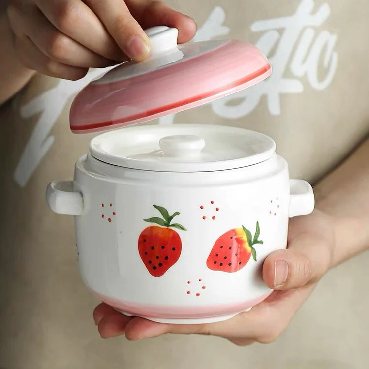 Ceramic water-proof stew pot with lid double ear stew bird's nest cup steamed egg cup household small soup cup stew bowl