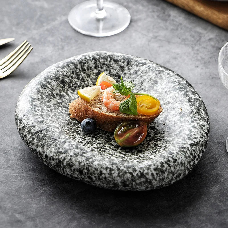 High Quality Matte Glaze Stone Food Plate Try 10 inch Dinnerware Vajilla Catered Events Matte Creative Restaurant Ceramic Plate