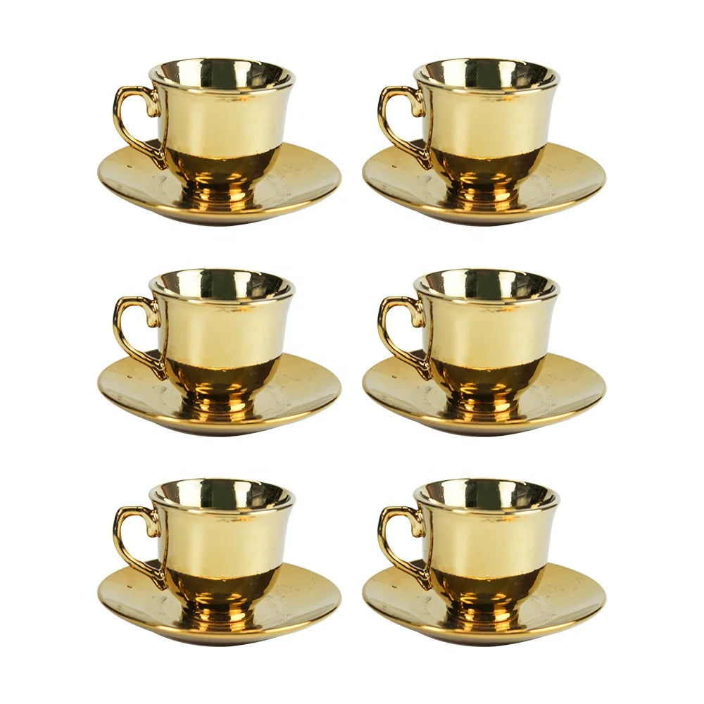 Luxury gold plated tea cup set of 6 arabic cup sets for coffee and tea cups &saucers