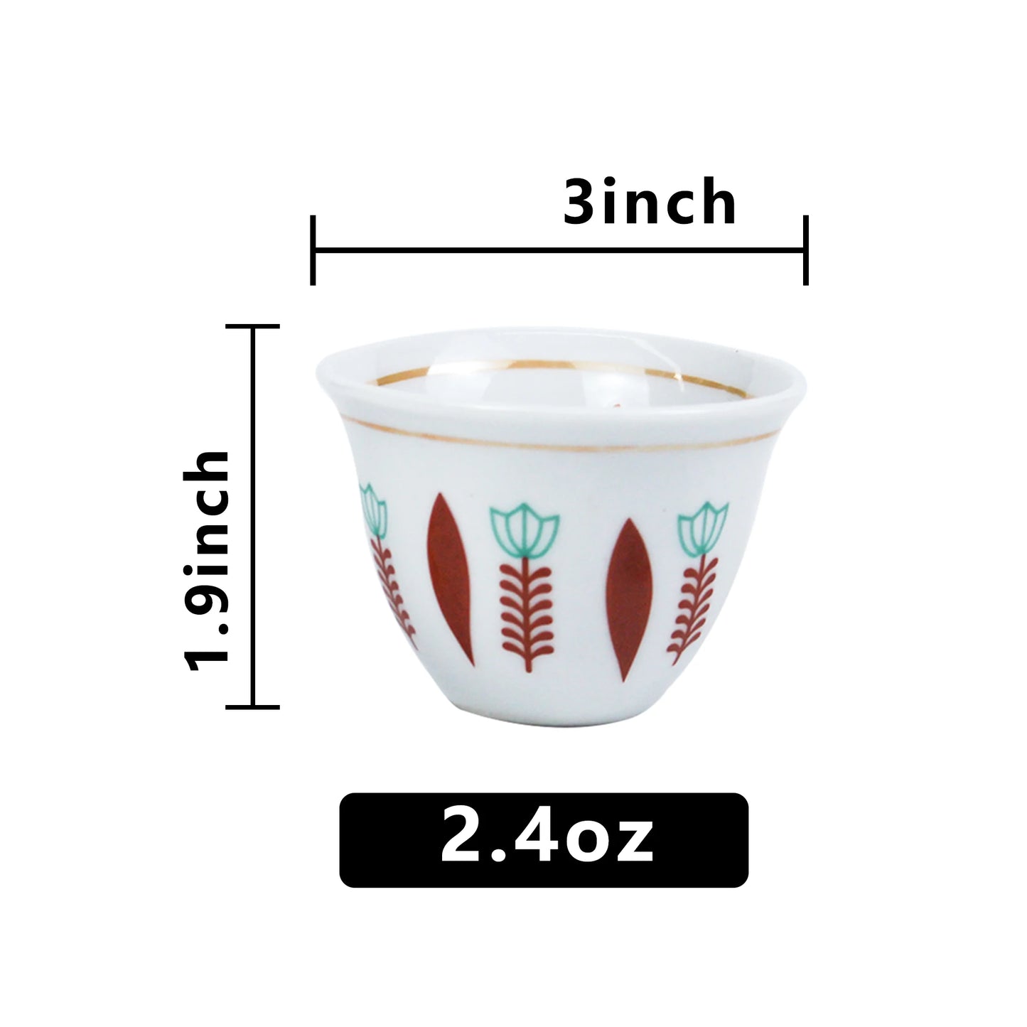 Customized PORCELAIN Arabic logo ethiopian ceramic  muslim tea and cawa modern CUP SET 12 PCS IN THE BOX