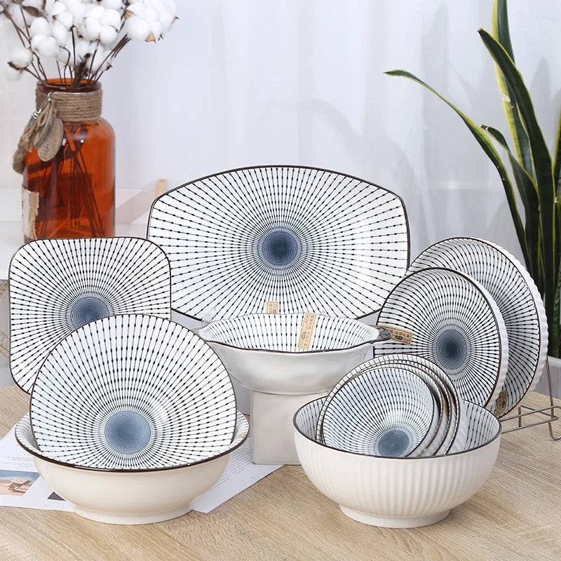 JIUWANG Factory Price Japan Style Eco Friendly Plate Set Custom Moonlight Soup Plate Porcelain dish plates dinnerware