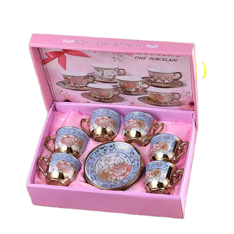 Delicate Bone china Coffee Cup Set European Vintage Tea Cup Tea Kettle Saucer SetGift box Ceramic tea set