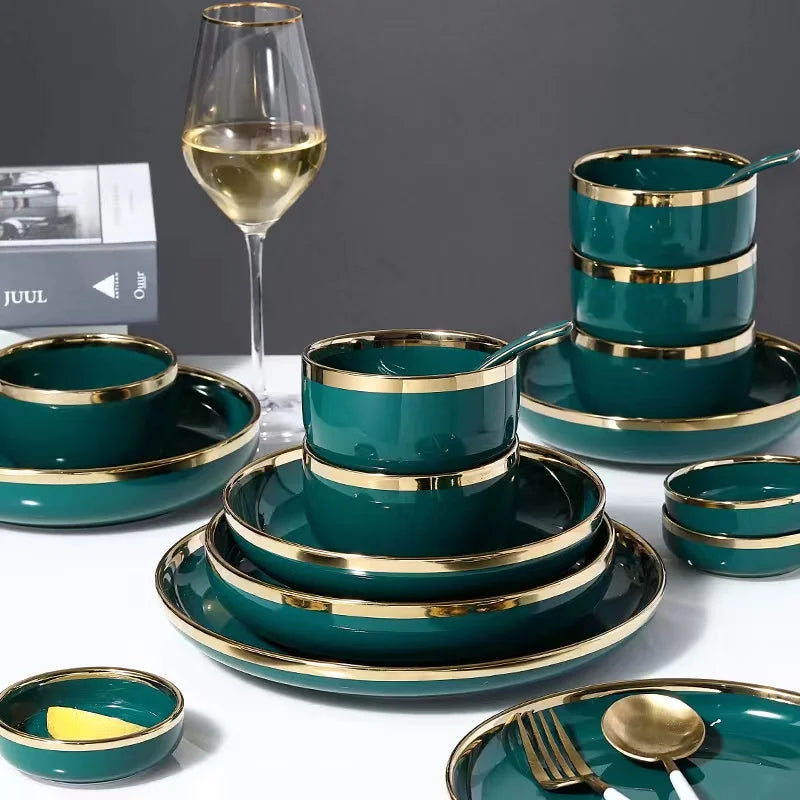 ins Luxury Phnom Penh Ceramic Dishes And Plates Tableware Emerald Green Home Dinner Steak Plate Set