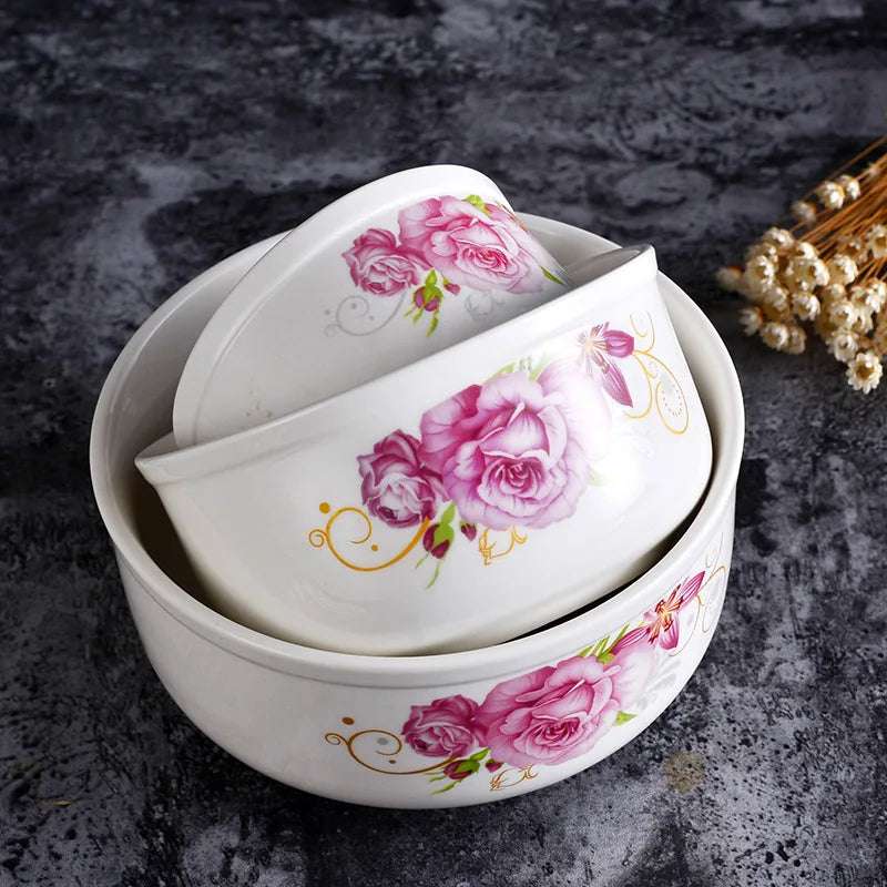 custom printed  ceramic  bowl set microwave safe storage food container fruit serving fresh seal bowls noodle bowl with lid