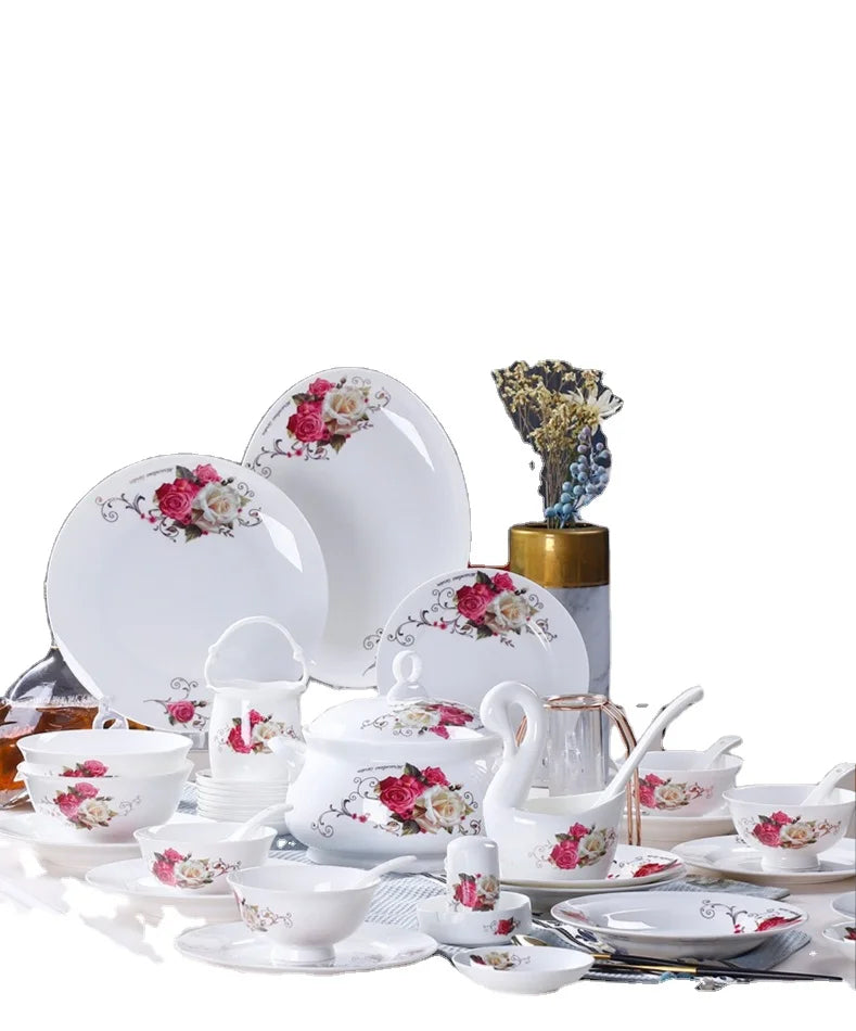 Alibaba Hot Selling Good Supplier Daily Use Ancient Style Printed Flower Opal Glass Luxury Dinner Set