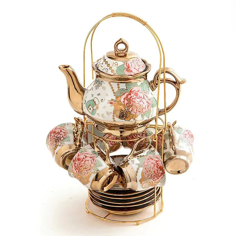 Gold rim porcelain tea sets with teapot ethiopian ceramic tea pot and cup set