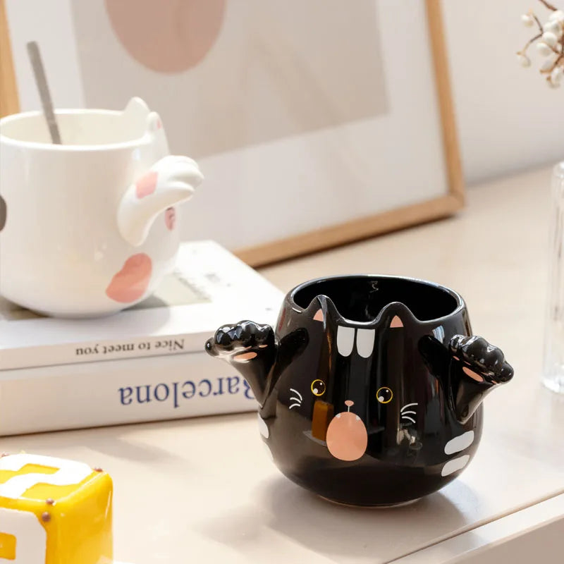 China Wholesale Custom Christmas Cute 3D Portable Coffee Cup Black Wholesale Ceramic Cat Mug