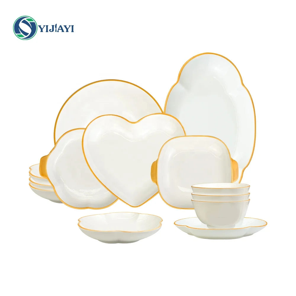 57 PCS Gold Rim Bone China Porcelain Dinner Plate Set Dinnerware Sets Wholesale Luxury Ceramic Tableware set