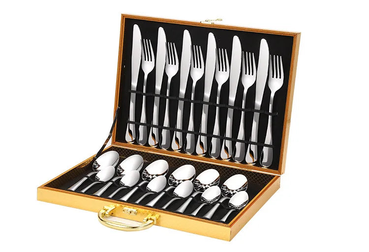 24 Piece cutlery golden silverware flatware spoon and fork set