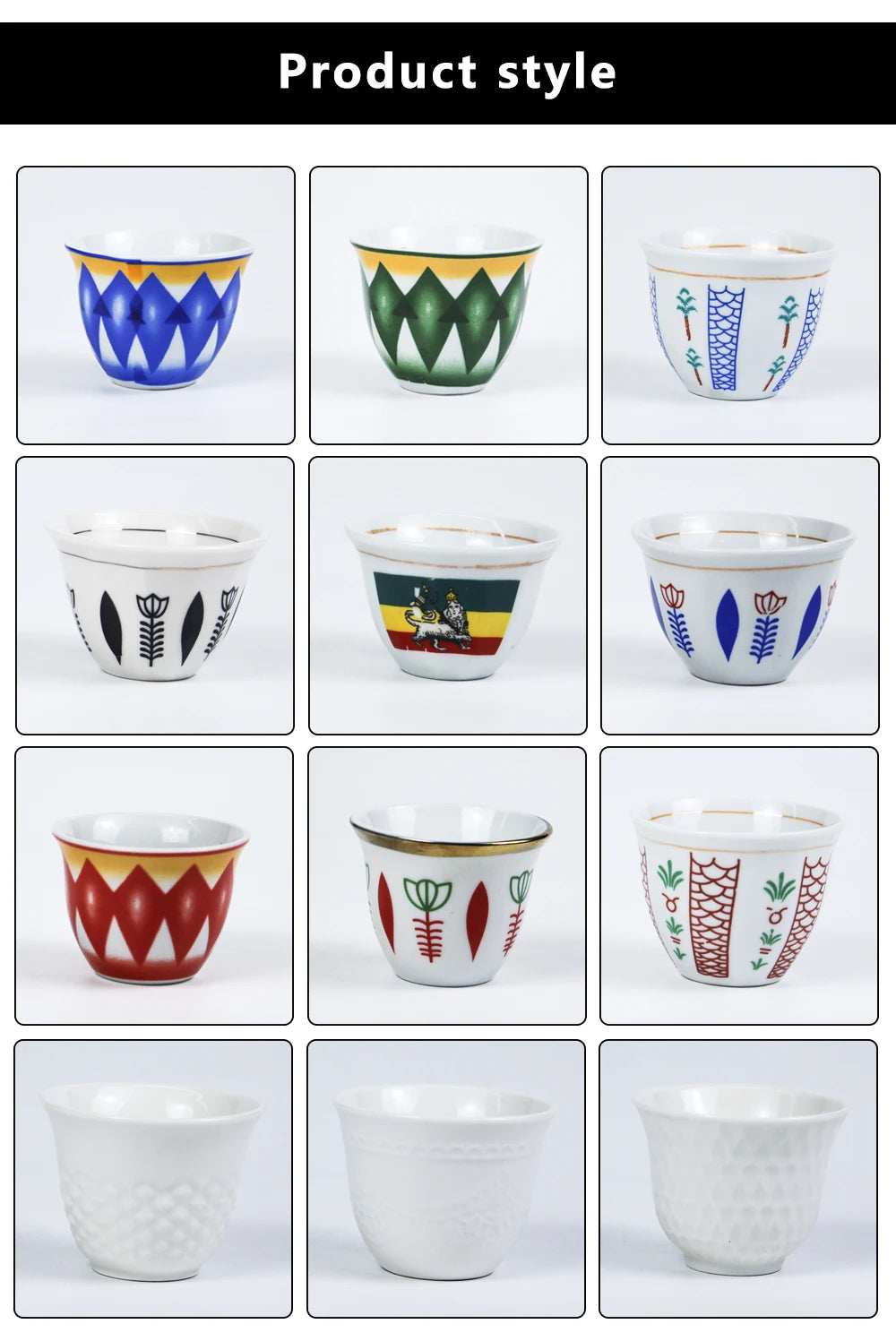 jiuwang factory ceramic cawa cups customizes 12-Piece Arabic Cup Set For Coffee And Tea Serves