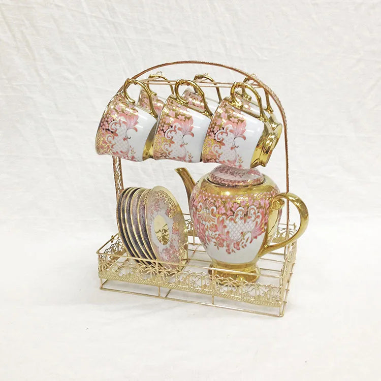 Delicate Bone china Coffee Cup Set European Vintage Tea Cup Tea Kettle Saucer SetGift box Ceramic tea set