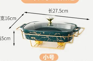 Marble Porcelain Pot Rectangular two-ear ceramic pot cutlery with light heat hotel dry soup pot holder with candle From Factory