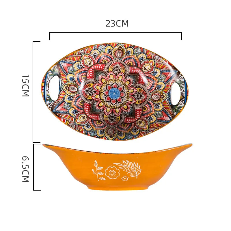 2022 hot selling ceramic plate Bohemian style new design ceramic serving plate8 inch /10 inch party plate sets