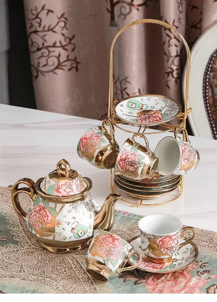 top seller Gold rim ethiopian porcelain tea sets with teapot ceramic tea pot and cup set