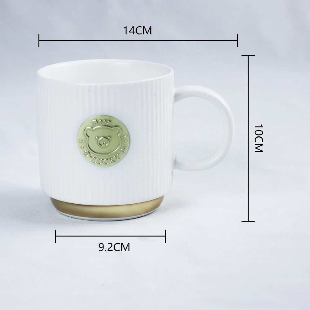 Green Striped Ceramic Coffee Mug with Copper Sheet Bronze Seal Mug Custom Logo