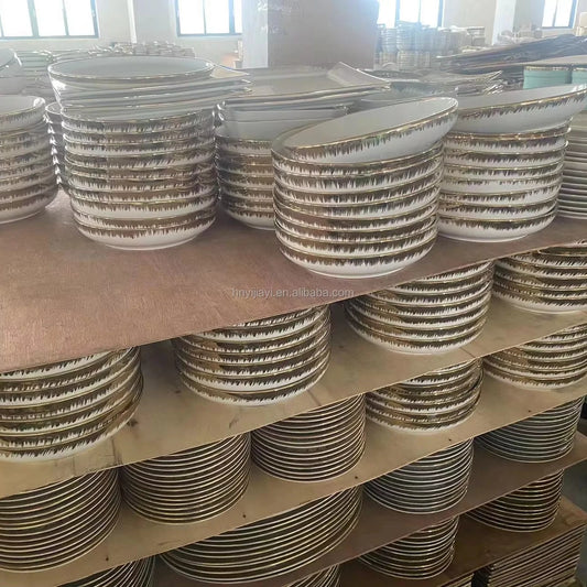 JIUWANG wholesale  Hot Sell Cheap Restaurant Plate With Gold Rim Ceramic Bowls Bulk Ceramic Plates Sell By Ton