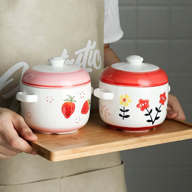 Ceramic water-proof stew pot with lid double ear stew bird's nest cup steamed egg cup household small soup cup stew bowl