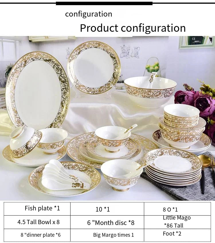 Special Restaurant Dinnerware  Decorative Gold Floral Porcelain Plates and Bowls Sets