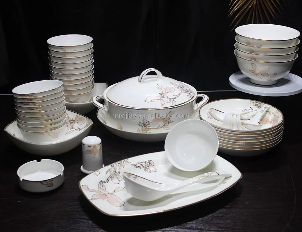 JIUWANG Wholesale 28 56 PCS Plate Bowl Dinnerware Fine Bone China Dinner Sets