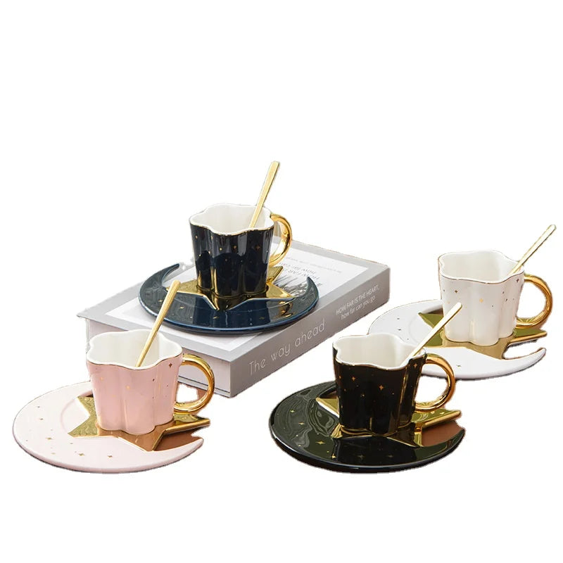 Nordic new and chic irregular creative touch gold handle ceramic coffee cup