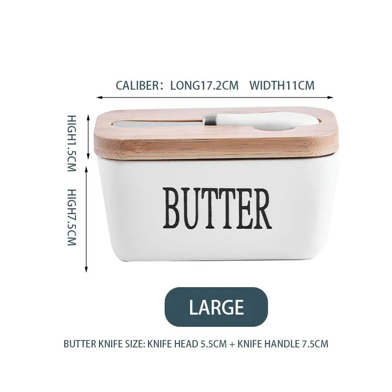 Nordic Style Butter Box With Knife Set Ceramic Cheese Butter Storage Plate With Bamboo Lid Food Container For Kitchen