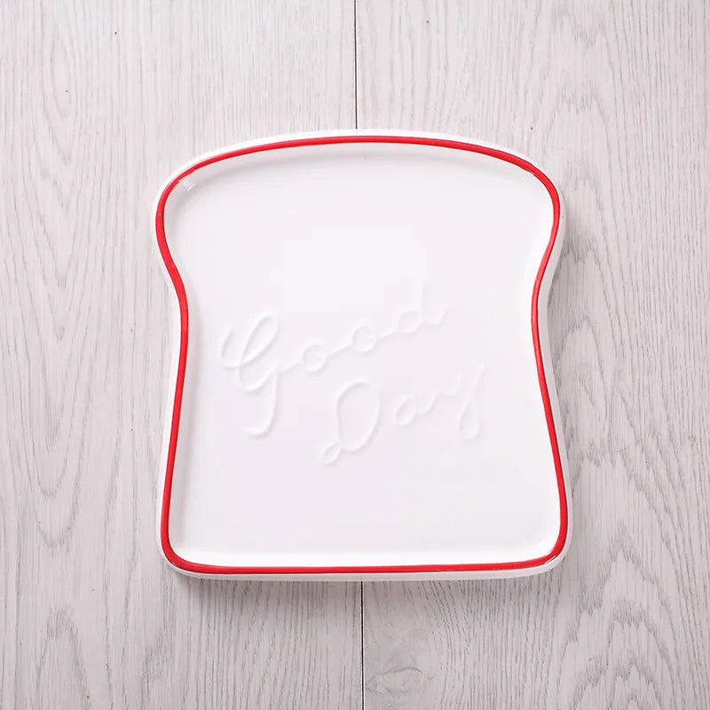 JIUWANG  Ceramic Bread Plate Creative Toast Bread Shape Plate Creative Hand-painted High-temperature Color Glaze Creative Plate