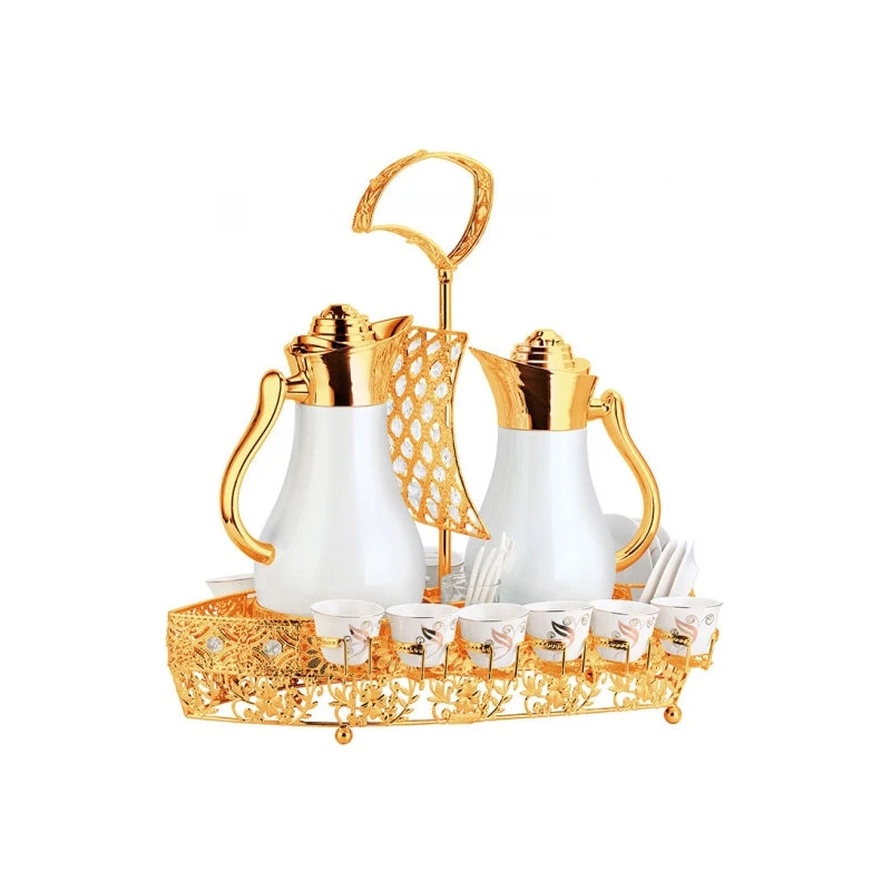 2023 coconut tree shape golden flasks vacuum and cup holder set