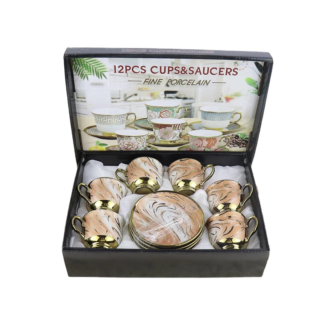 New Custom set gift box Arabic porcelain 6 Ethiopian cup and saucer teapot Turkish coffee & tea set