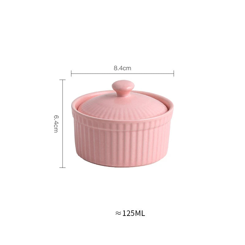 Ceramic Covered Souffle Cake Bowl With Lid Dishes Custard Pudding Cup Porcelain Ramekin For Baking Appliances