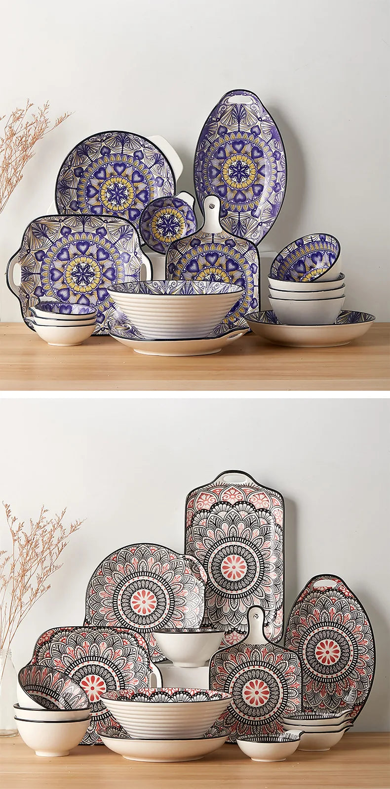 top selling products 2023 Ceramic Factory Wholesale Moroccan Bohemian Style ceramic bowls and plates Tableware Set