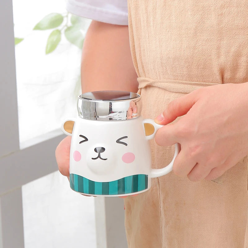 Custom sublimation ceramic water travel tea coffee mirror mug cup with screw lid and handle cup