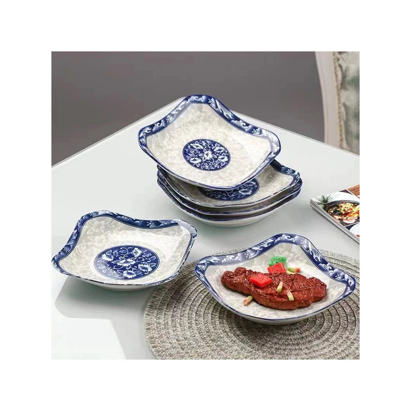 Luxury good quality ceramic plate microwave oven dishwasher oven suitable blue and white porcelain 8 inch ceramic plate