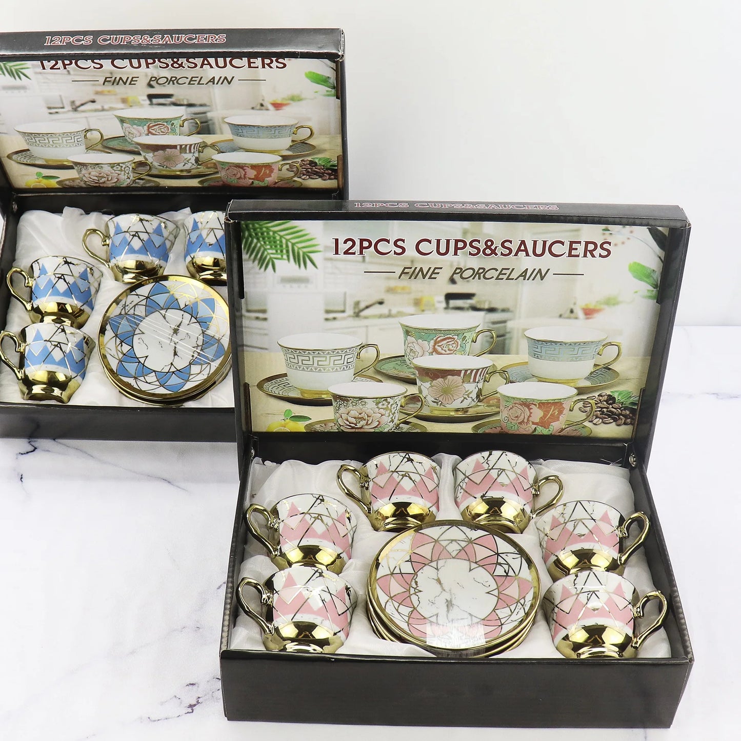 European foreign trade electroplated coffee cup and Saucer Set Ceramic Cup Gift Box ethiopian