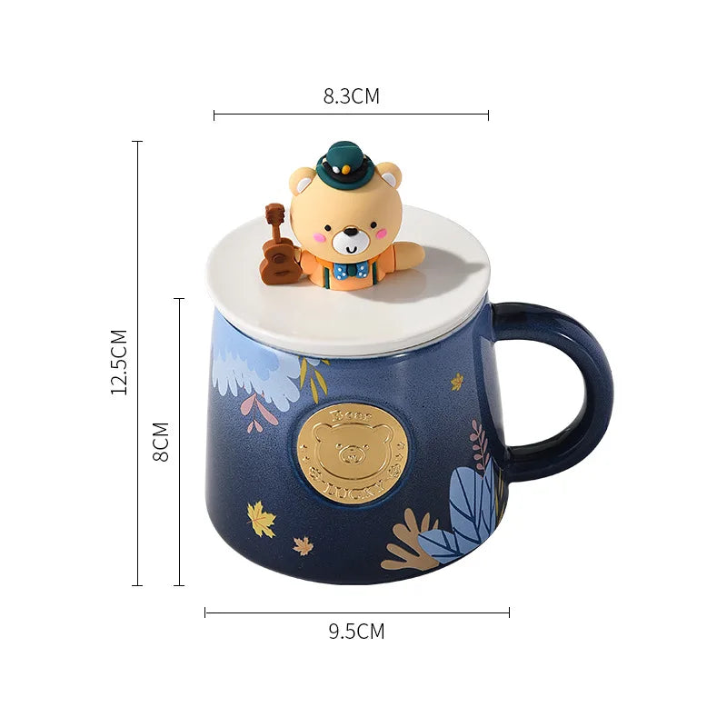 JIUWANG Creative cartoon bear mug gradient color large capacity ceramic water cup