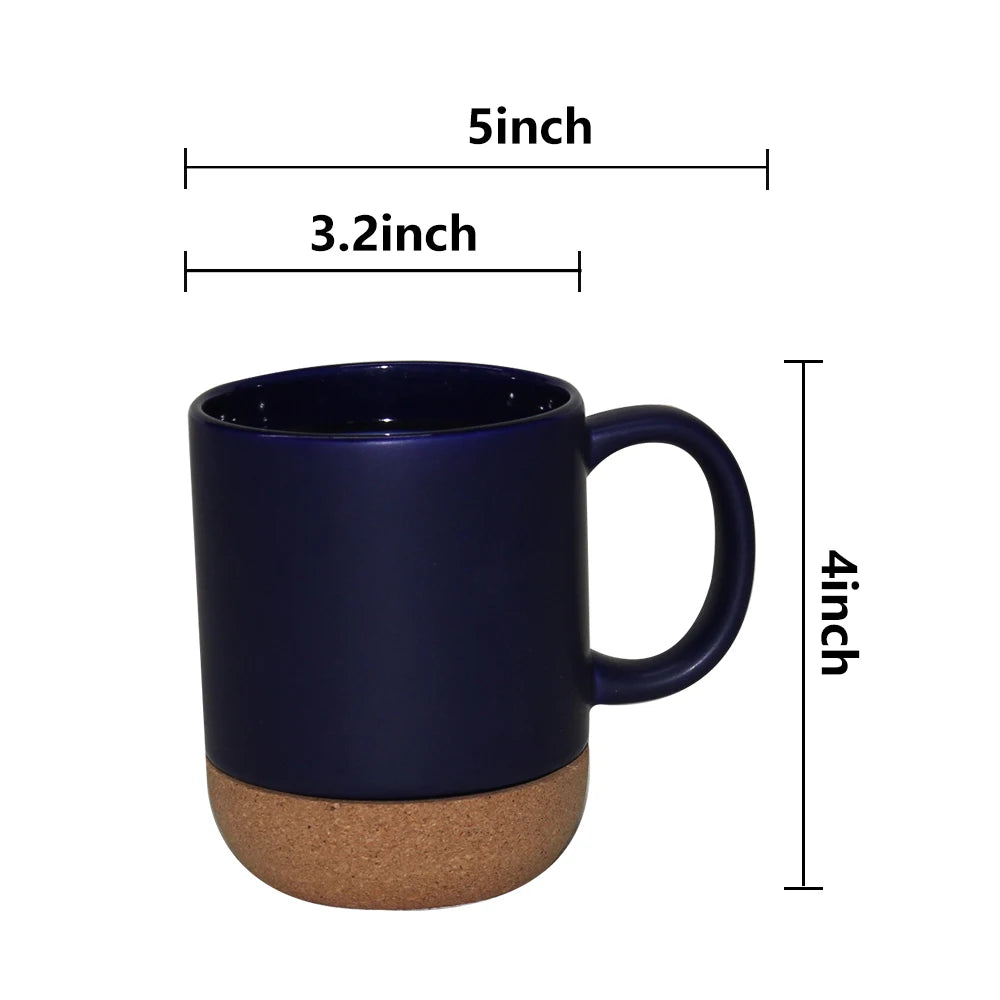 Custom nordic matte black cork base coffee mug cup ceramic with wooden insulated cork bottom Lid