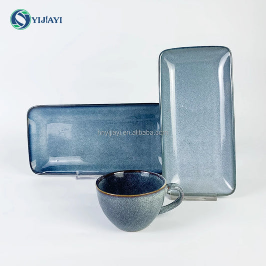 JIUWANG wholesale custom ceramic  Glazed Stoneware Ceramic Dinnerware soup bowl dinner sets soup bowl and saucer porcelain flat