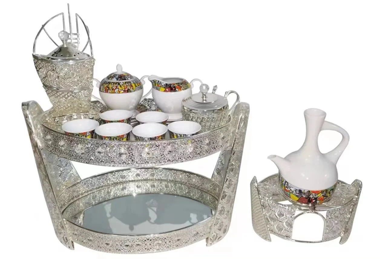 hot selling customized habesha metal rekebot tea table with ethiopian coffee set