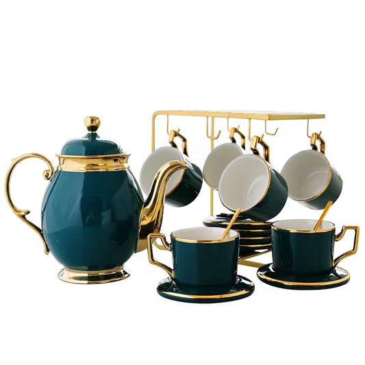 High-Quality European-Style Small Luxury Gold-Rimmed Coffee Cup And Saucer Set Ceramic Household Afternoon Tea Set With Cup Hold