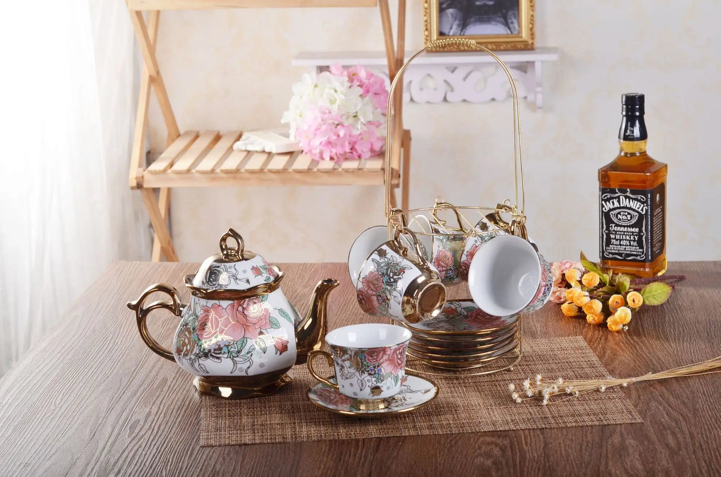 top seller Gold rim ethiopian porcelain tea sets with teapot ceramic tea pot and cup set