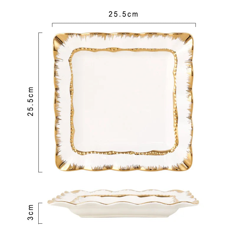 European white gold plated hotel ceramic tableware dinnerware sets luxury porcelain gold