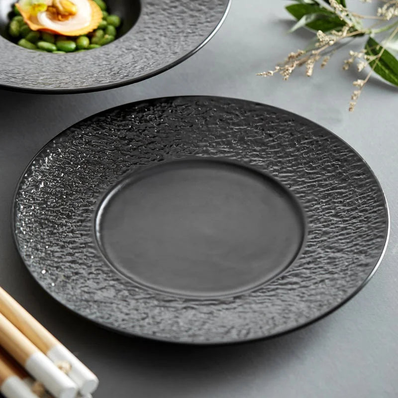 Plates Ceramic Dinner Set Round Black Ceramic Plates Dishes Plates Porcelain China Dishes Dinner Crockery Dinnerware Sets