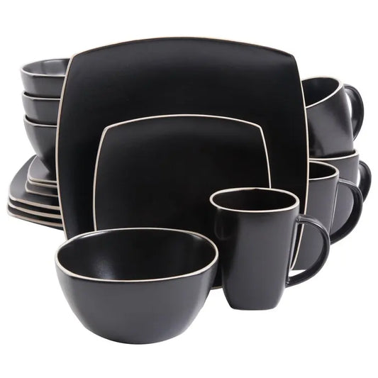 JIUWANG black square ceramic dinner set luxury stoneware 16pcs