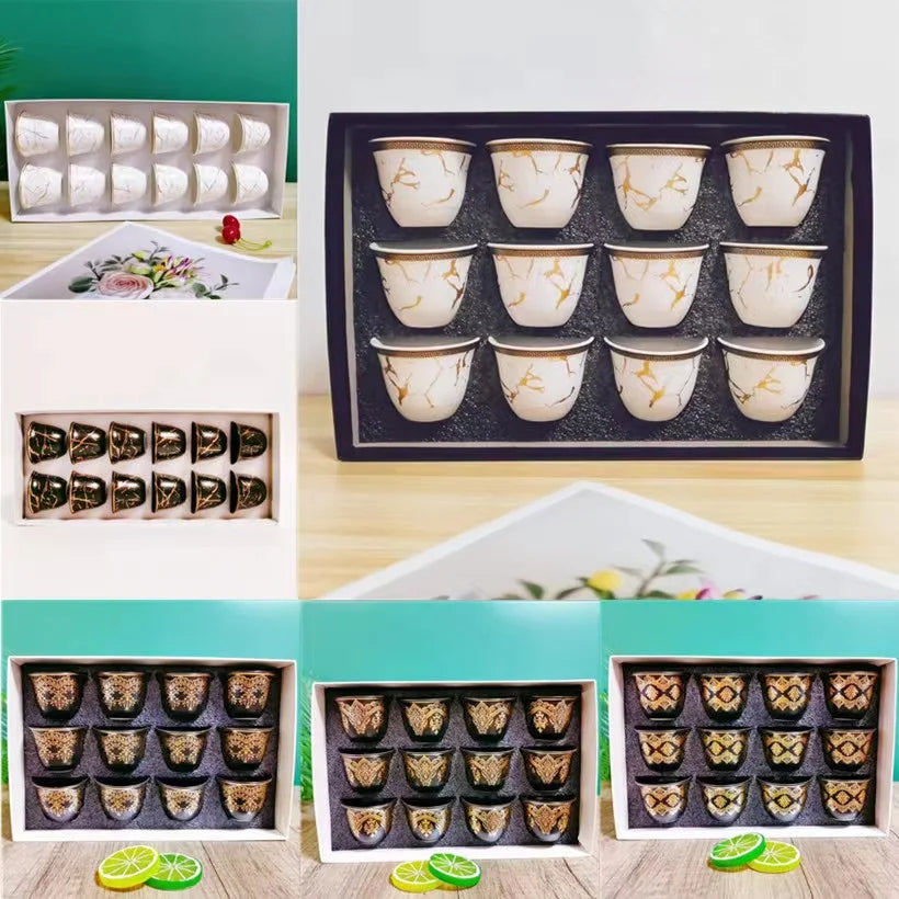 factory price wholesale 60cc porcelain arabic 12 pcs porcelain saudi  Arabic Coffee Cups cawa cup set