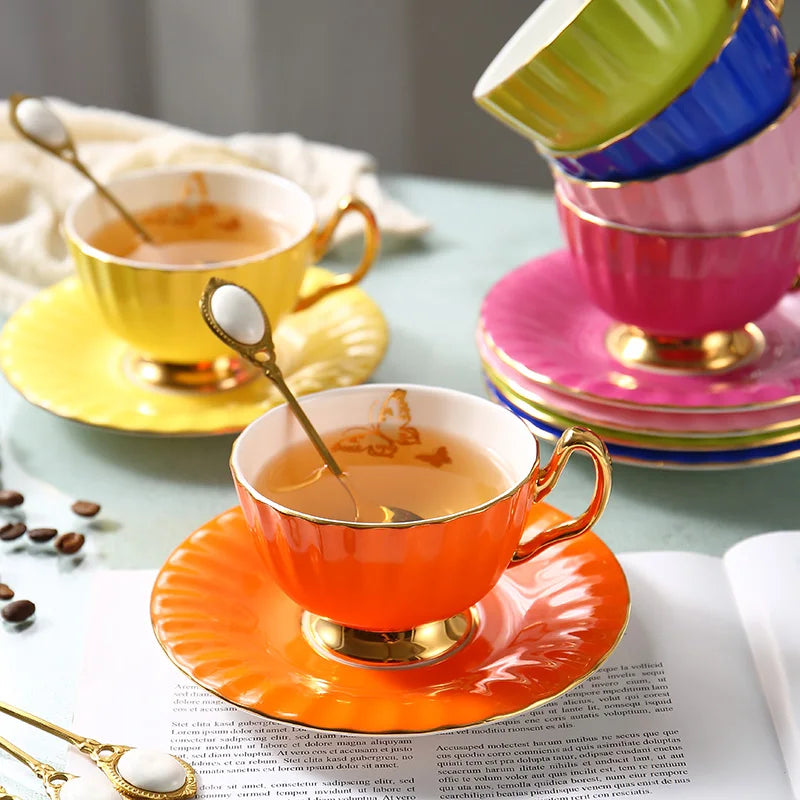 new gold color luxury coffee cup and saucer set coffee tea cup with saucer